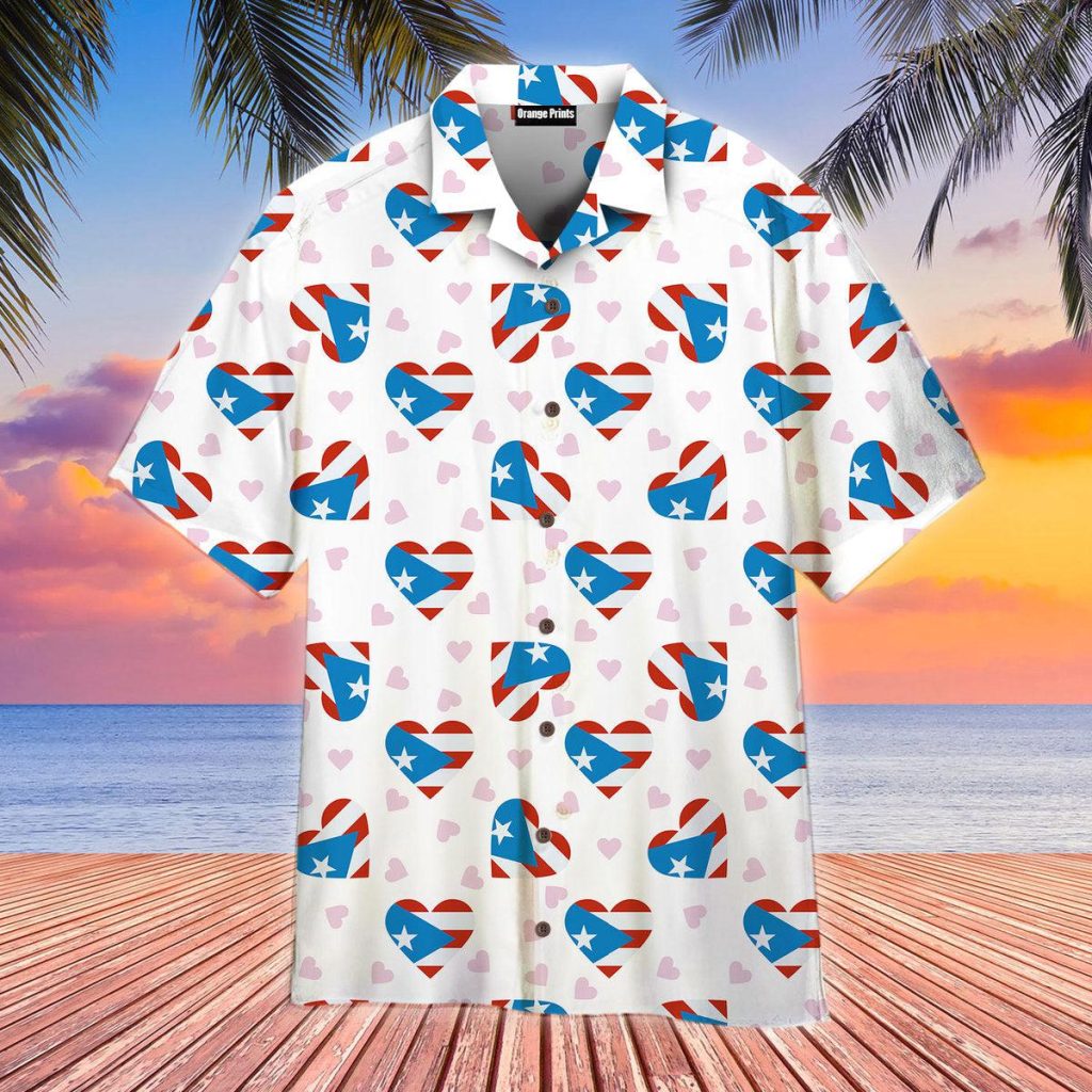4th Of July Puerto Rico Heart Flag Independence Day Hawaiian Shirt | For Men & Women | WT6570