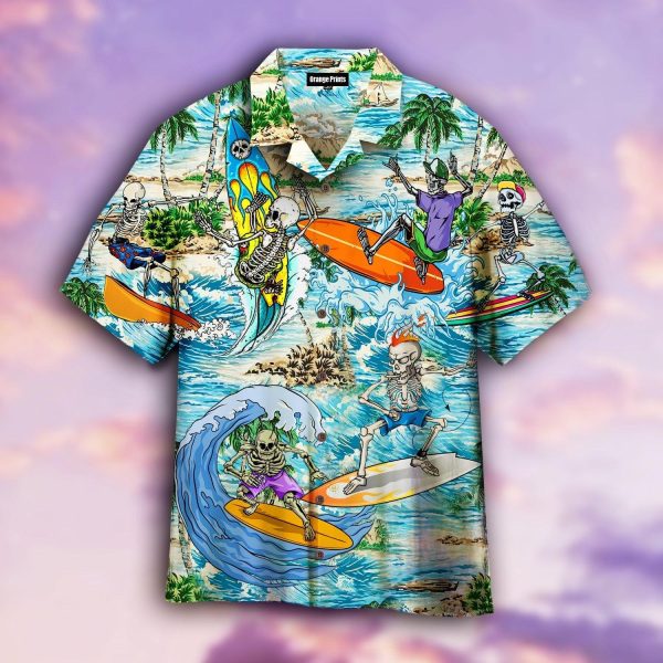 Amazing Hot Summer Skeleton Surfing The Beach Hawaiian Shirt | For Men & Women | WT9018