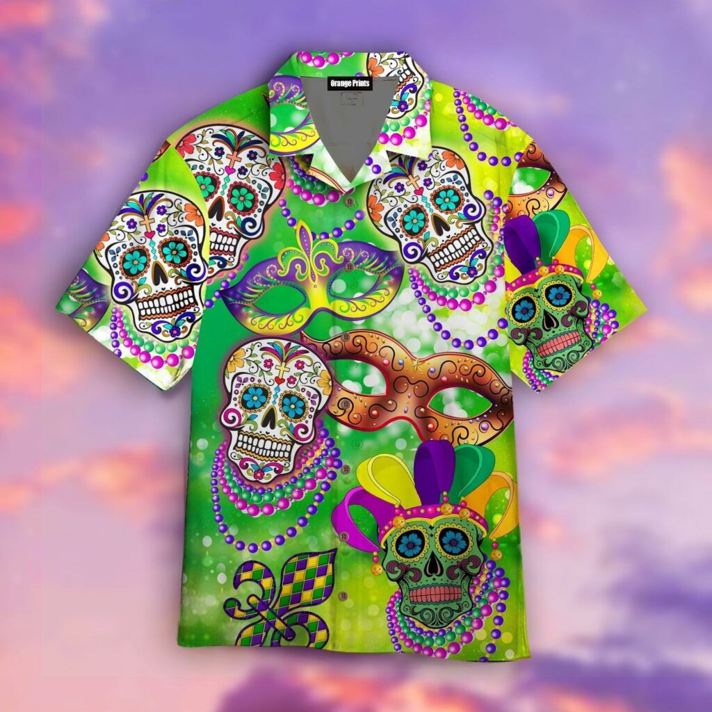 Amazing Sugar Skull Happy Mardi Gras Hawaiian Shirt | For Men & Women | HW3691