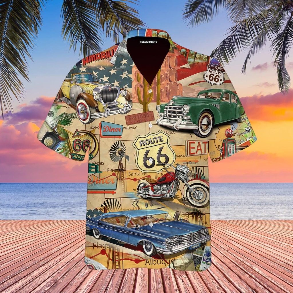 Amazing Vintage Muscle Car On Route 66 Vacation Hawaiian Shirt | For Men & Women | WT1050