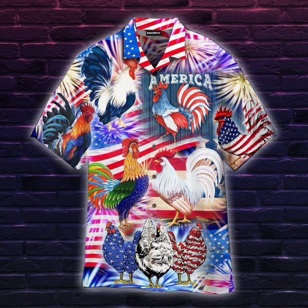 America Rooster Chicken With Fireworks Hawaiian Shirt | For Men & Women | WT1216N