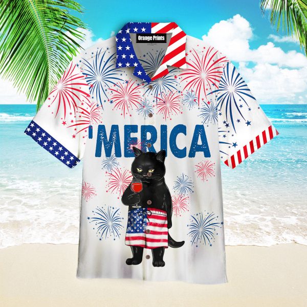 American Black Cat Drink Bourbon Hawaiian Shirt | For Men & Women | HW7119