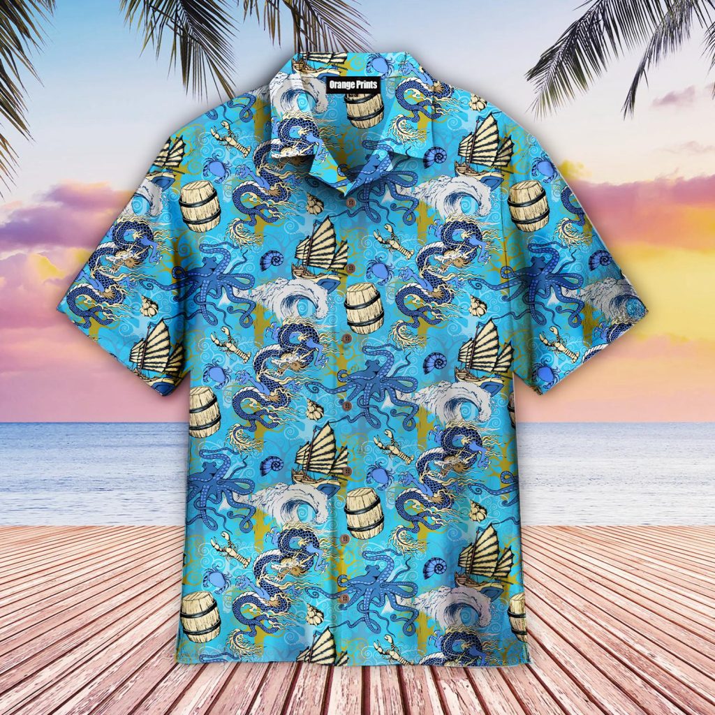 Asian Dragon, Octopus And Sea Voyages Hawaiian Shirt | For Men & Women | WT3035