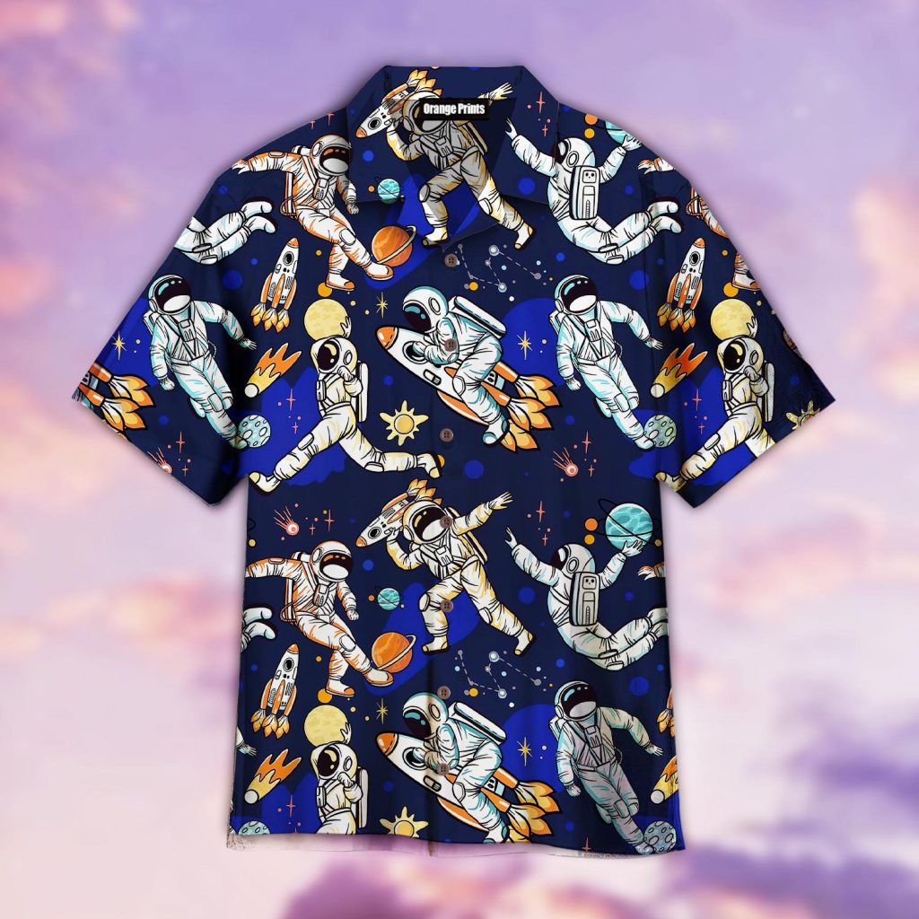 Astronauts In Sport Activities With Spaceships And Planets Aloha Hawaiian Shirts For Men & For Women | WT8027