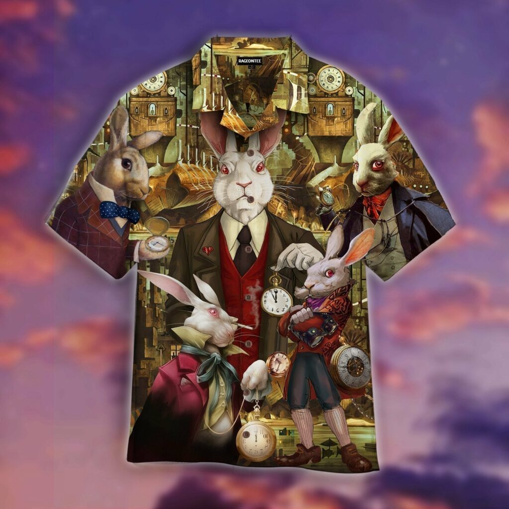 At Midnight, Mr.Rabbit Come With A Clock In His Hand Hawaiian Shirt | For Men & Women | WT1431