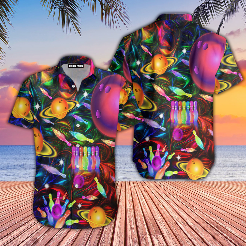 Awesome Bowling In Space Colorful Light Hawaiian Shirt | For Men & Women | HL2079