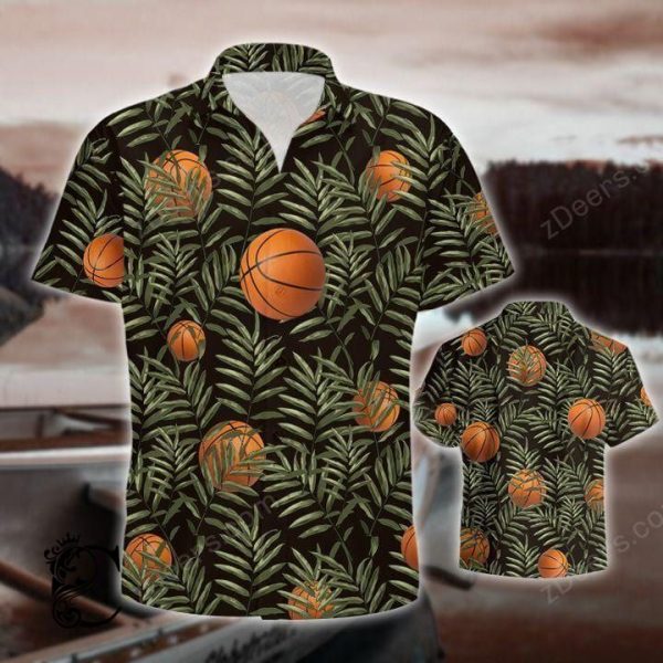 Basketball Leaf Pattern Black Unisex Hawaiian Shirt | For Men & Women | HL1372