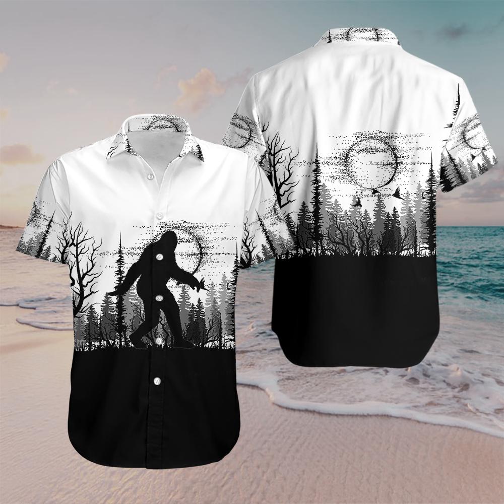 Bigfoot Black and White Hawaiian Shirt | For Men & Women | WT1075