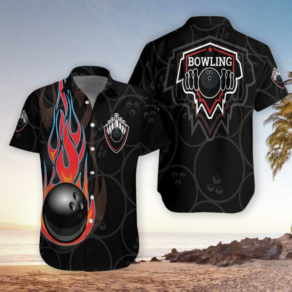 Black Bowling With Fire Hawaiian Shirt | For Men & Women | HL2070