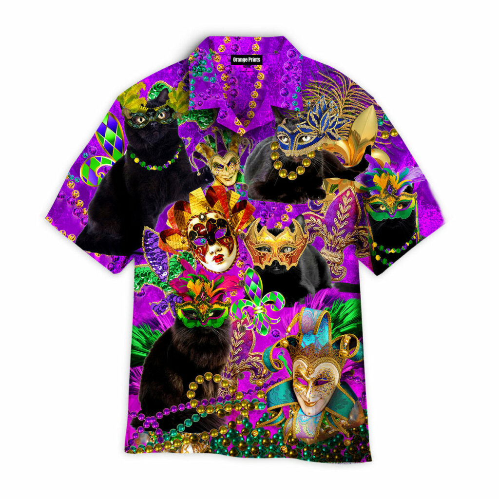 Black Cat Mardi Gras Fat Tuesday Carnival Hawaiian Shirt | For Men & Women | WT2211