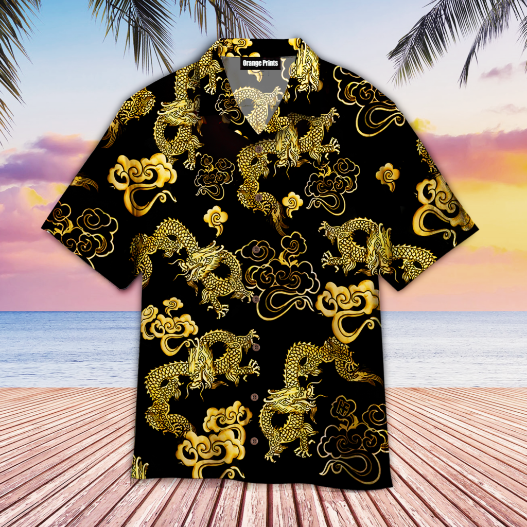 Black Gold Oriental Dragon Hawaiian Shirt | For Men & Women | HW4028