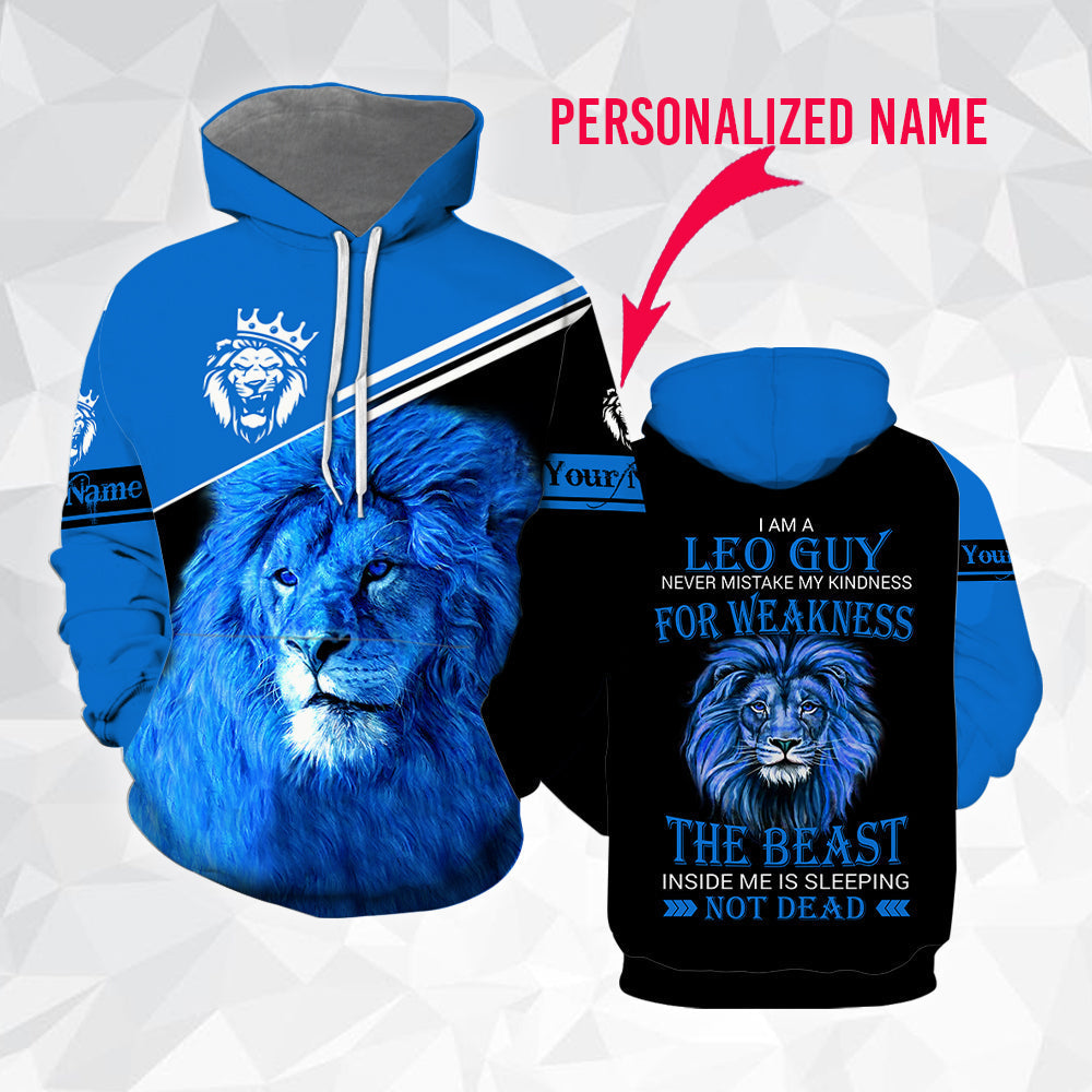 Blue King Lion Leo Guy Hoodie Custom Name All Over Print | For Men & Women | CN2221