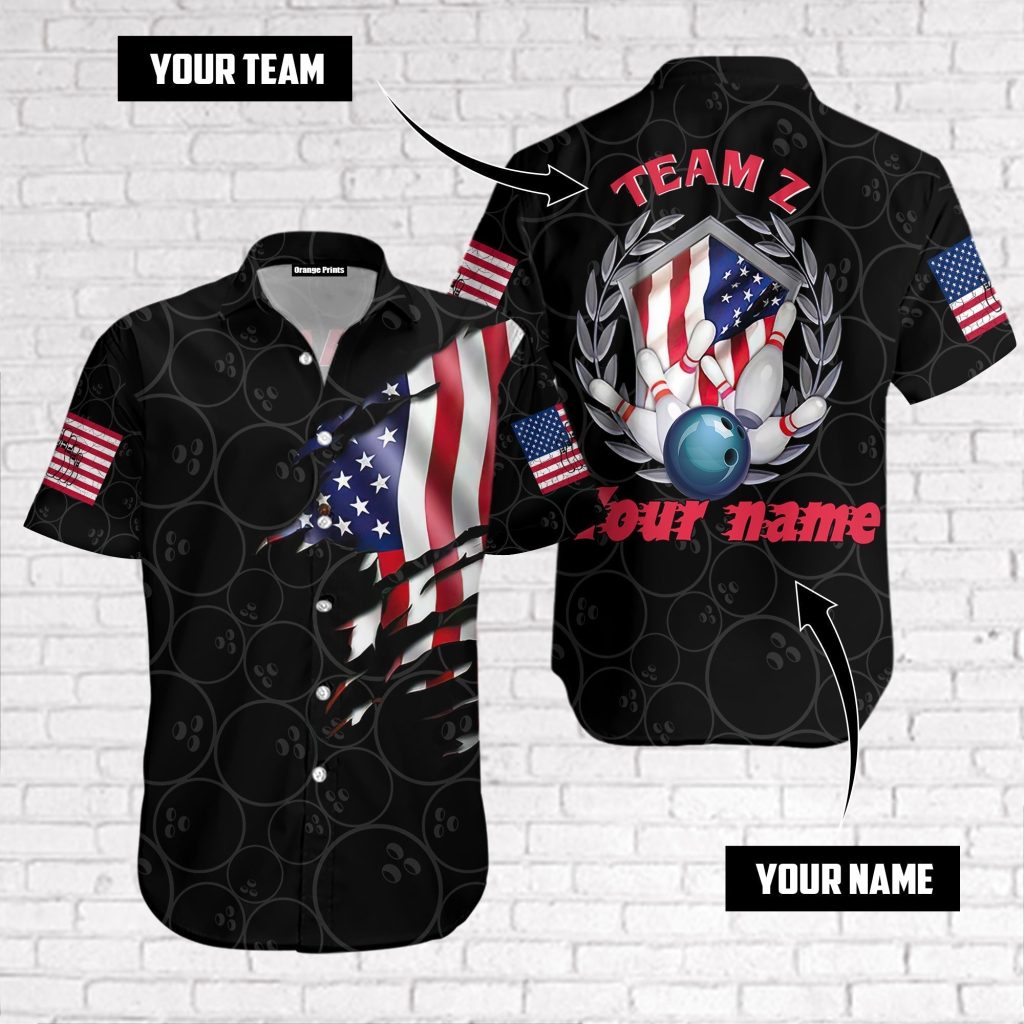 Bowling Team American Flag Custom Hawaiian Shirt | For Men & Women | HN1084