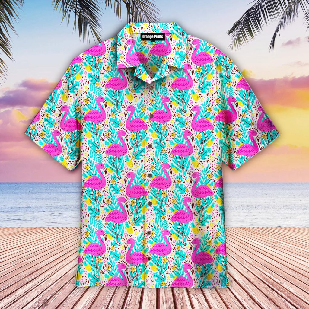 Bright Summer Pattern With Flamingo Hawaiian Shirt | For Men & Women | WT6449