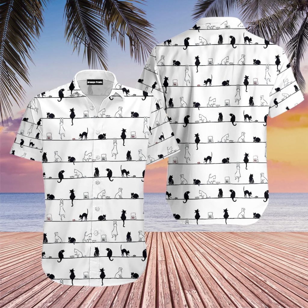 Cat Black & White Hawaiian Shirt | For Men & Women | HL1237