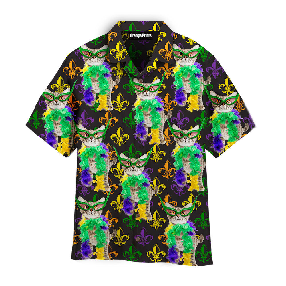 Cat Mardi Gras Fat Tuesday Carnival Fleur De Lis Pattern Hawaiian Shirt | For Men & Women | WT7230