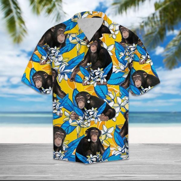 Chimpanzee Plumeria Flowers Hawaiian Shirt | For Men & Women | HW5409