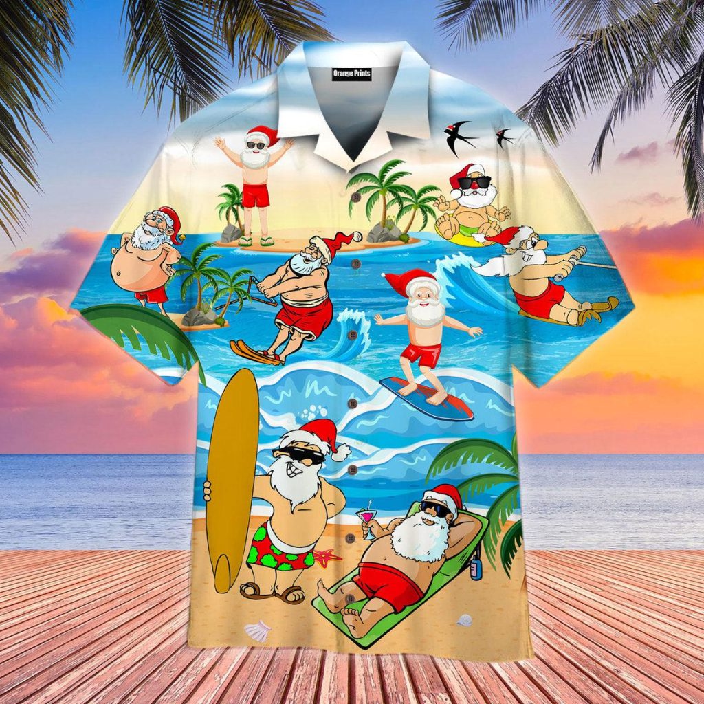 Christmas In July Santa Surfing On Beach Hawaiian Shirt | For Men & Women | WT9527