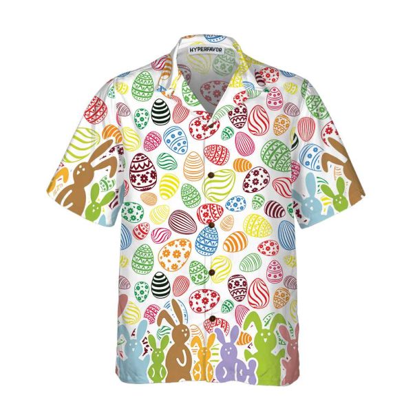Colorful Rabbits And Easter Eggs Seamless Pattern Hawaiian Shirt | For Men & Women | HL2073