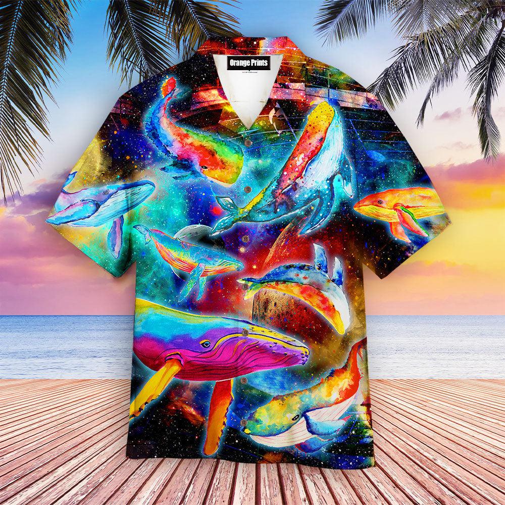 Colorful Whales Dancing In The Galaxy Neon Hawaiian Shirt | For Men & Women | WT4085