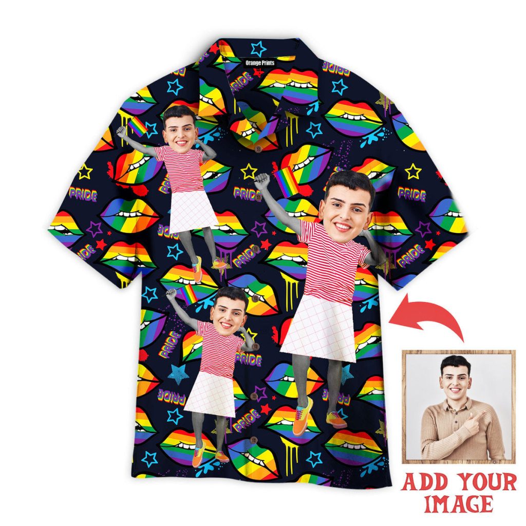 Custom Face On Rainbow Lips Gay LGBT Custom Hawaiian Shirt | For Men & Women | HWP1257