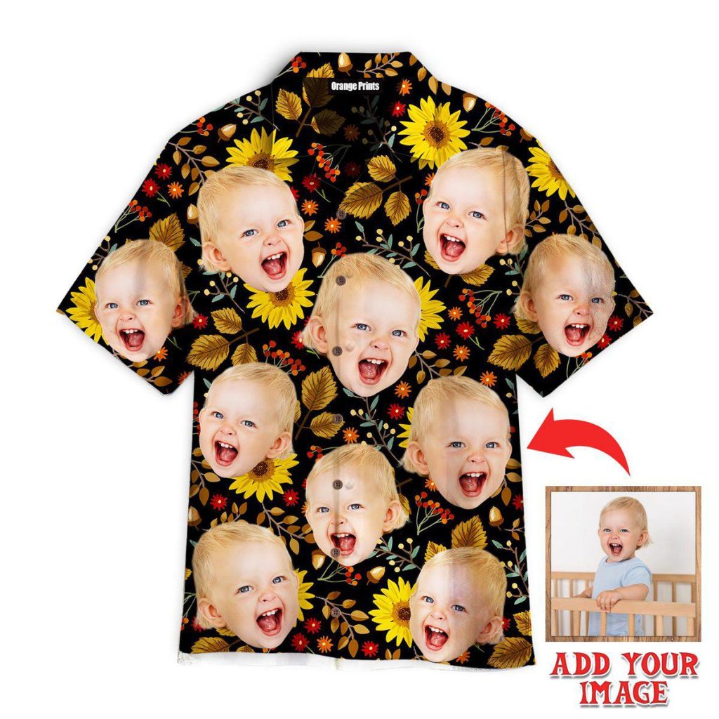 Custom Funny Face Autumn Sunflowers Thanksgiving Custom Hawaiian Shirt | For Men & Women | HWP1123
