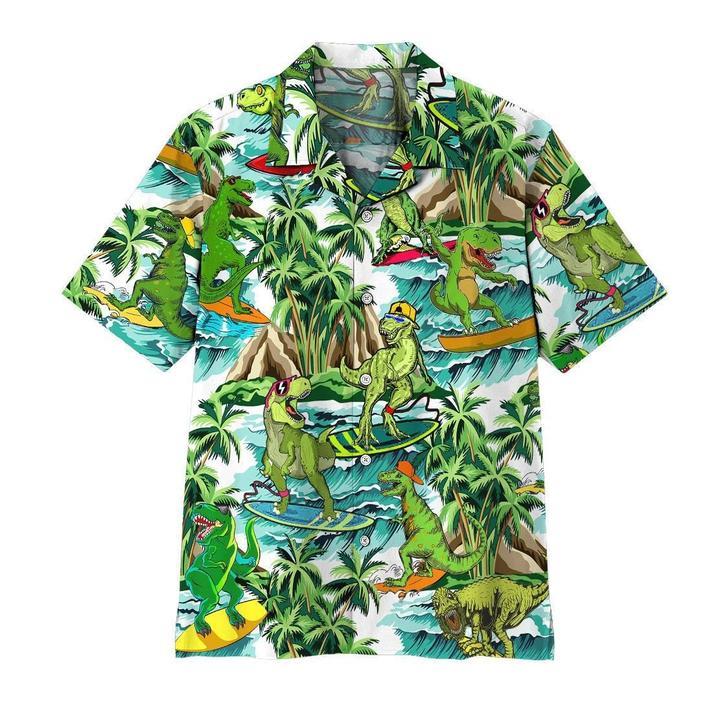 Dinosaur Surfing Hawaiian Shirt | For Men & Women | HW8359