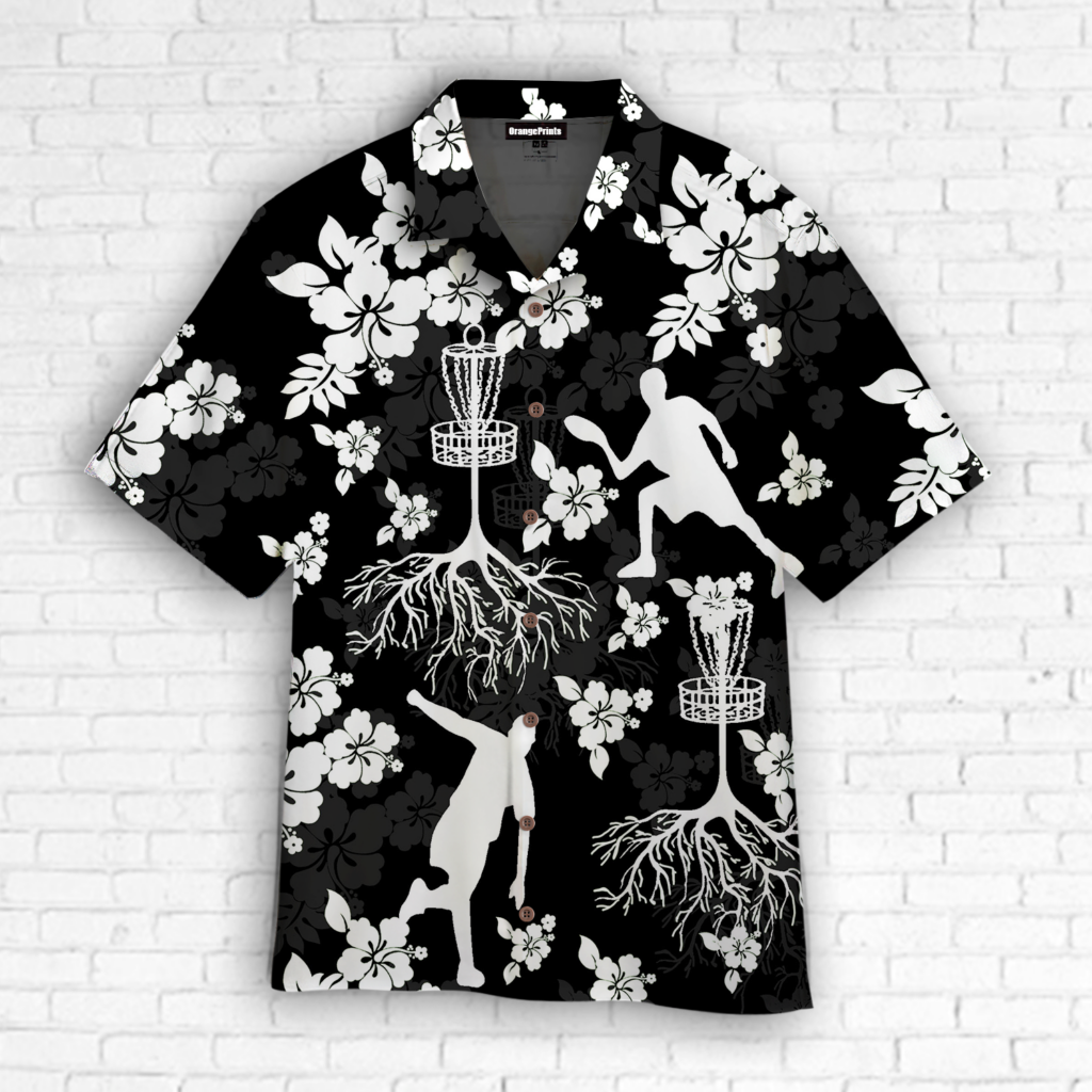 Disc Golf Tree Hibiscus Black Hibiscus Hawaiian Shirt | For Men & Women | HW5094