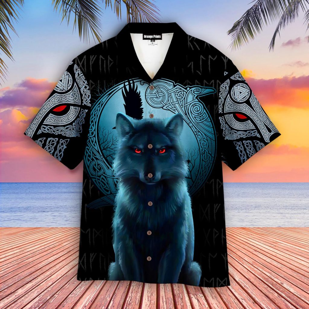 Fenrir Viking Wolf And Moon Hawaiian Shirt | For Men & Women | WT6038