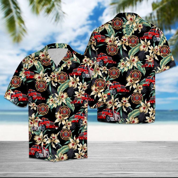 Firefighter Floral Vintage Hawaiian Shirt | For Men & Women | HL2770