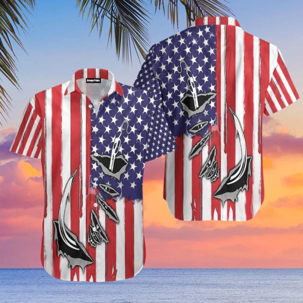 Fish Hook American Flag Hawaiian Shirt | For Men & Women | HW6078