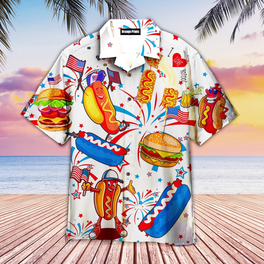 Funny American Hot Dog 4th Of July Independence Day Hawaiian Shirt | For Men & Women | WT8039