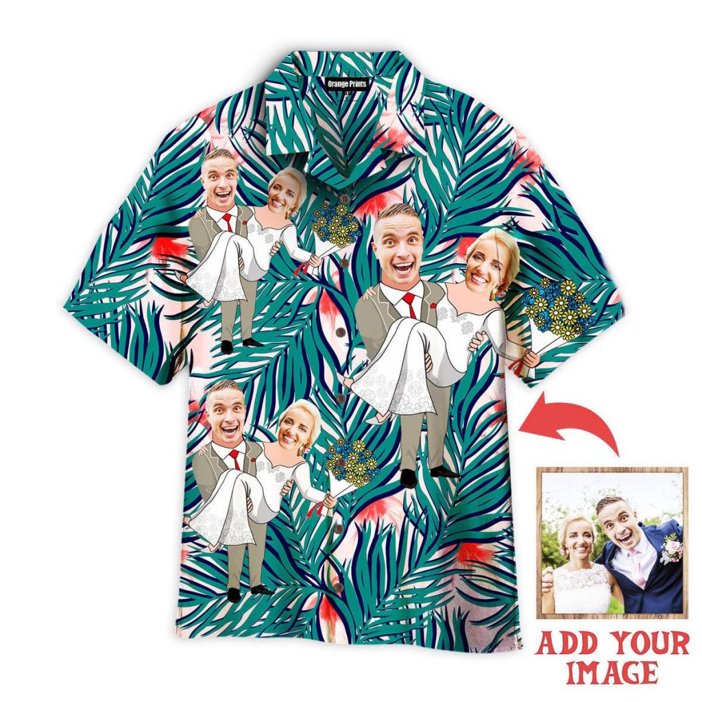 Funny Custom Face Happy Wedding Couple Costume On Tropical Custom Hawaiian Shirt | For Men & Women | HWP1173