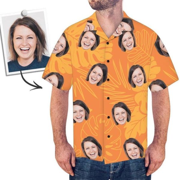 Funny Custom Face Orange Leaves Custom Hawaiian Shirt | For Men & Women | HWP1041