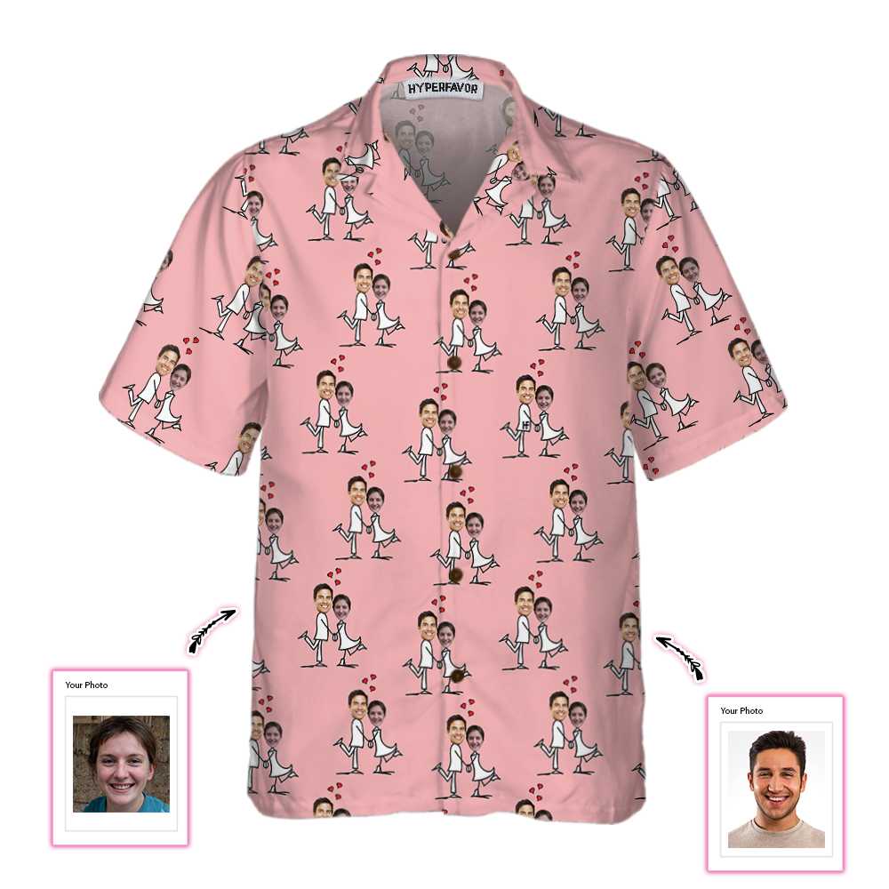 Funny Custom Face Valentine Couple Custom Hawaiian Shirt | For Men & Women | HWP1008