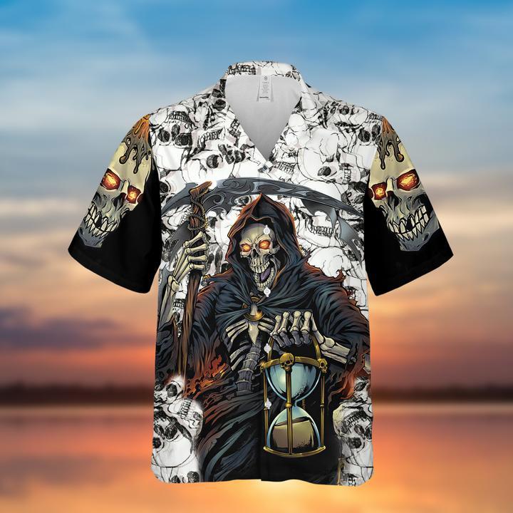 Grim Reaper keeps track of time Halloween Hawaiian Shirt | For Men & Women | HW9188