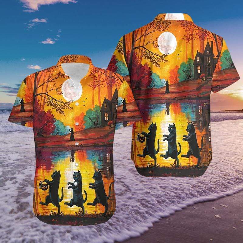 Halloween Walking Cat Hawaiian Shirt | For Men & Women | HW3481