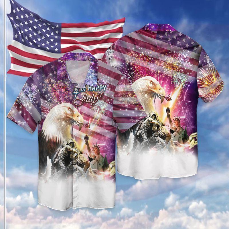 Happy 4th Of July Independence Day God Bless America Eagle Hawaiian Shirt | For Men & Women | HL3268