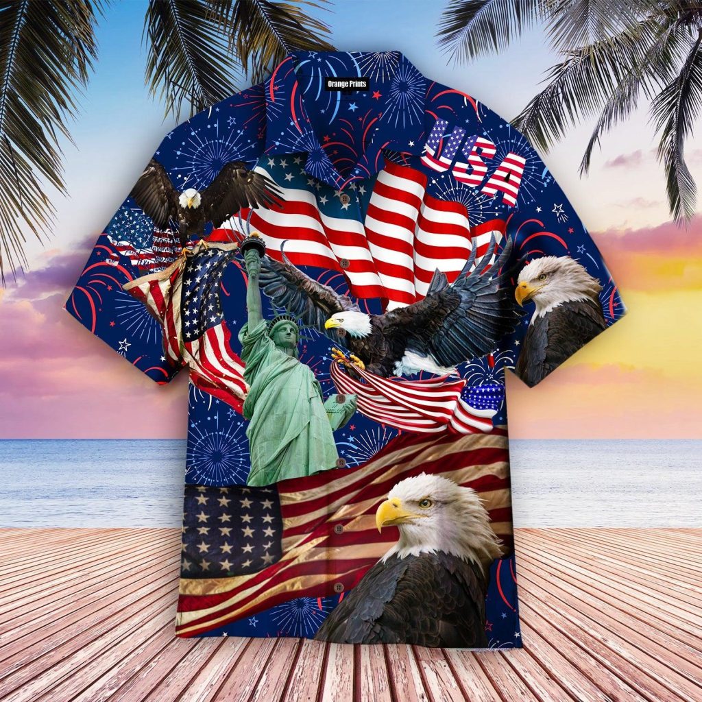 Happy 4th Of July Independence Day God Bless America Eagle Hawaiian Shirt | For Men & Women | WT8046