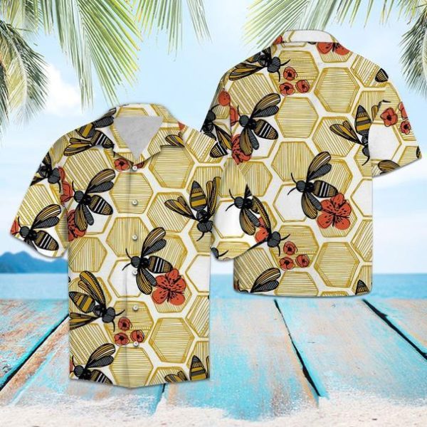 Honey Bee Hexagon Hawaiian Shirt | For Men & Women | HW5489