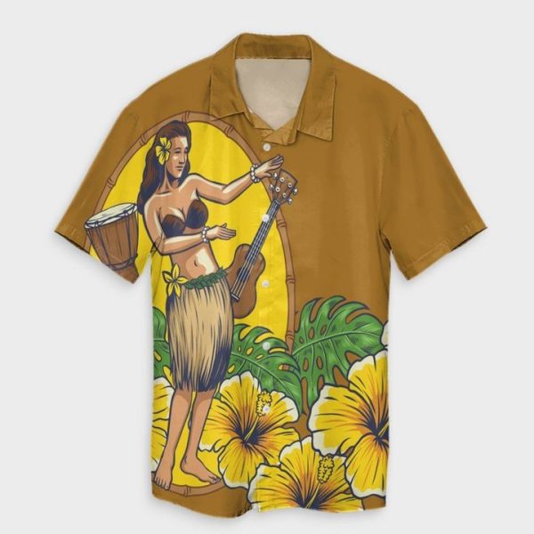 Hula Girl Monstera Hibiscus Polynesian Hawaiian Shirt | For Men & Women | HL2695