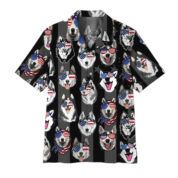 Husky American Flag Hawaiian Shirt | For Men & Women | HW6121