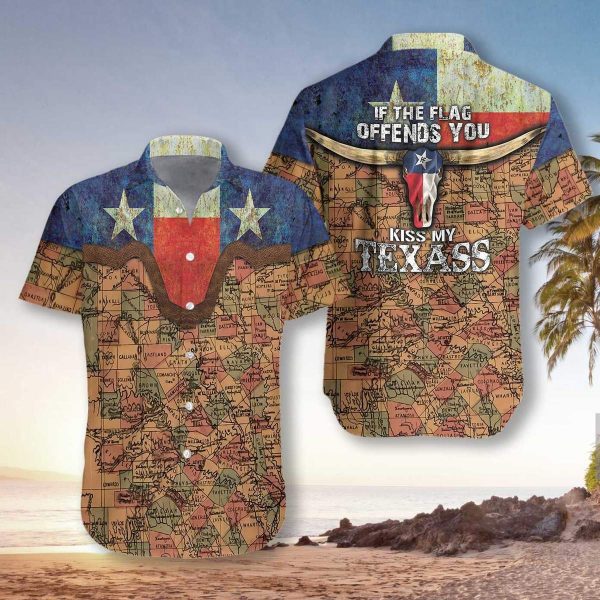 If The Flag Offends You Kiss My Texas Unisex Hawaiian Shirt | For Men & Women | HW2581