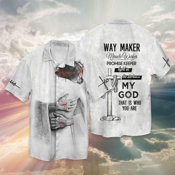 Jesus God Way Maker Miracle Worker Promise Keeper Light In The Darkness My God Hawaiian Shirt | For Men & Women | HL2907