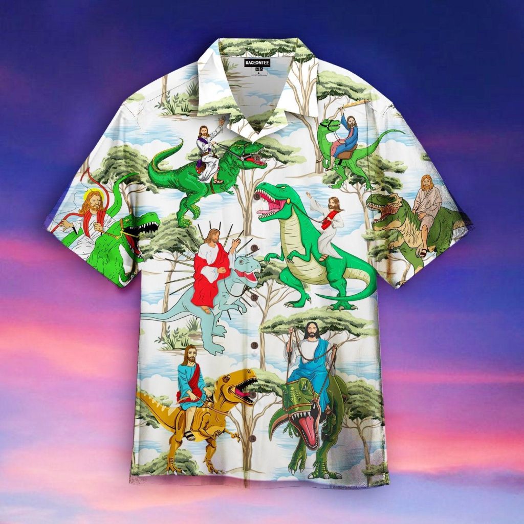 Jesus Ride A Dinosaur Hawaiian Shirt | For Men & Women | WT1313