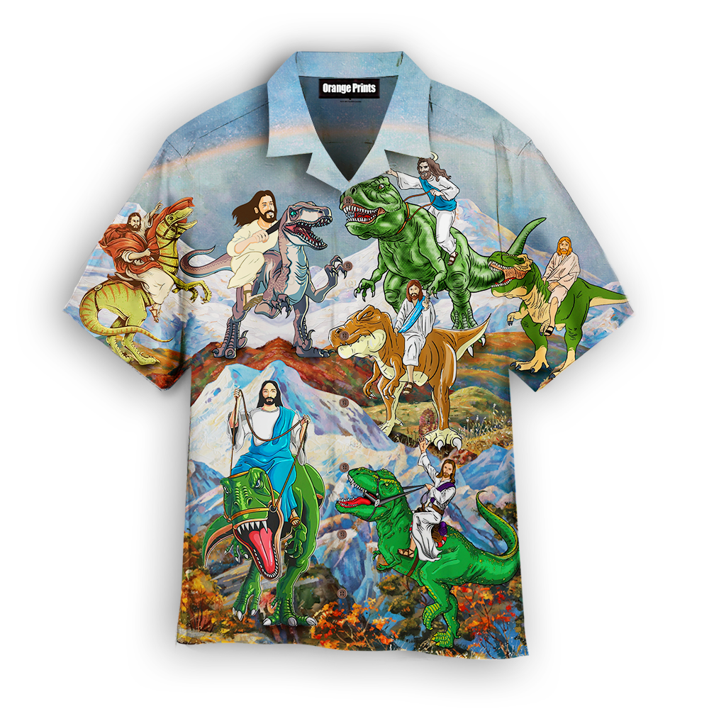 Jesus Ride A Dinosaur Hawaiian Shirt | For Men & Women | WT4106