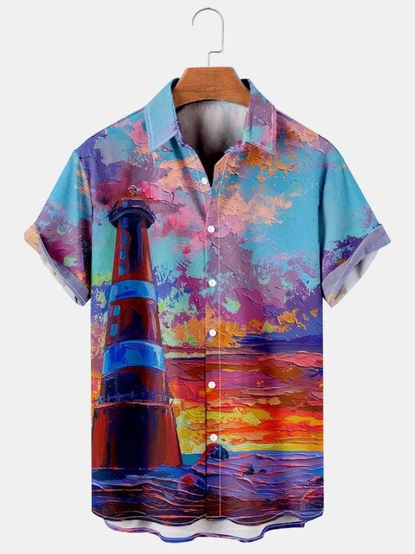 Lighthouse Oil Painting Print Casual Breathable Hawaiian Shirt | For Men & Women | HL2698