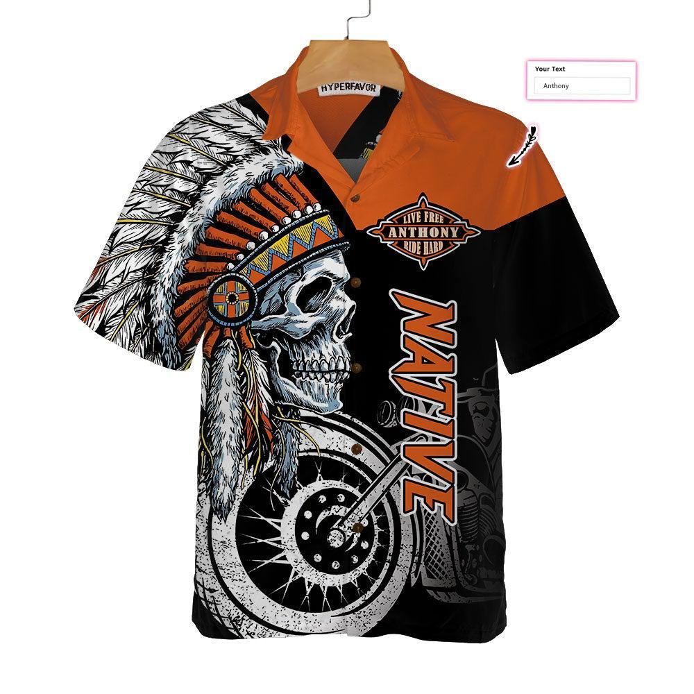 Live Free Ride Hard Skull Native American Motorcycle Custom Hawaiian Shirt | For Men & Women | HN1078