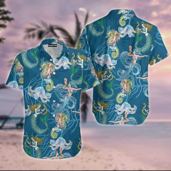 Lovely Mermaid Sea Horse Coral Reef Hawaiian Shirt | For Men & Women | HW5570