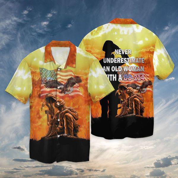 Memorial Day 4th Of July Independence Day Never Underestimate An Old Woman With A Dd 124 Hawaiian Shirt | For Men & Women | HL3187